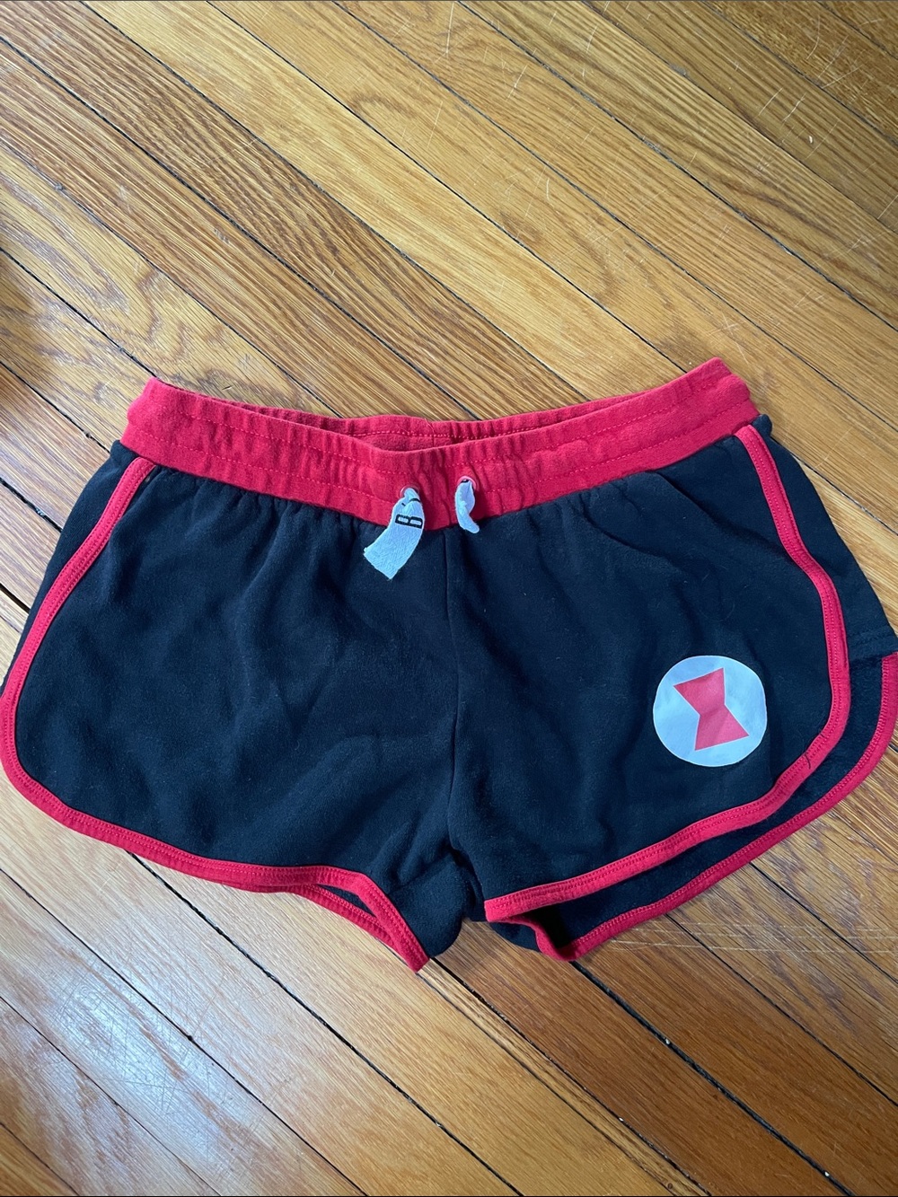 Her Universe Black Widow Athletic Shorts with Red Trim